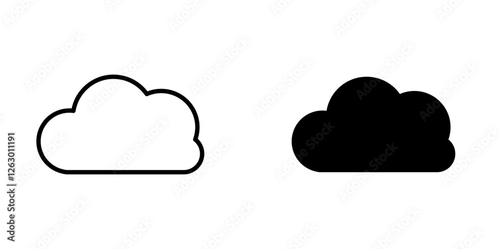 Cloud vectors icons set in filled and strokes on white background Cloud vectors icons set in filled and strokes on white background
