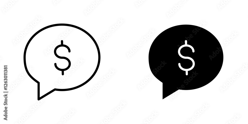 Comment dollar vectors icons set in filled and strokes on white background Comment dollar vectors icons set in filled and strokes on white background