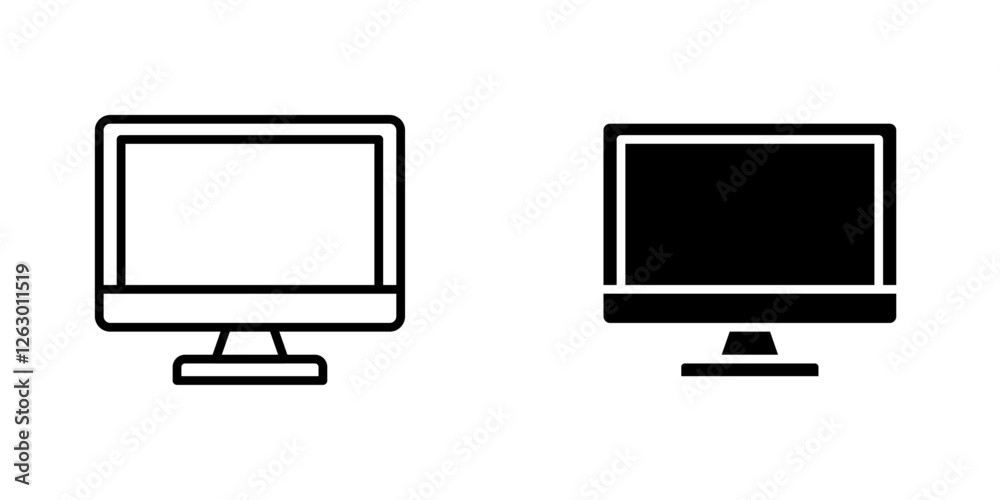 Computer Screen vectors icons set in filled and strokes on white background Computer Screen vectors icons set in filled and strokes on white background