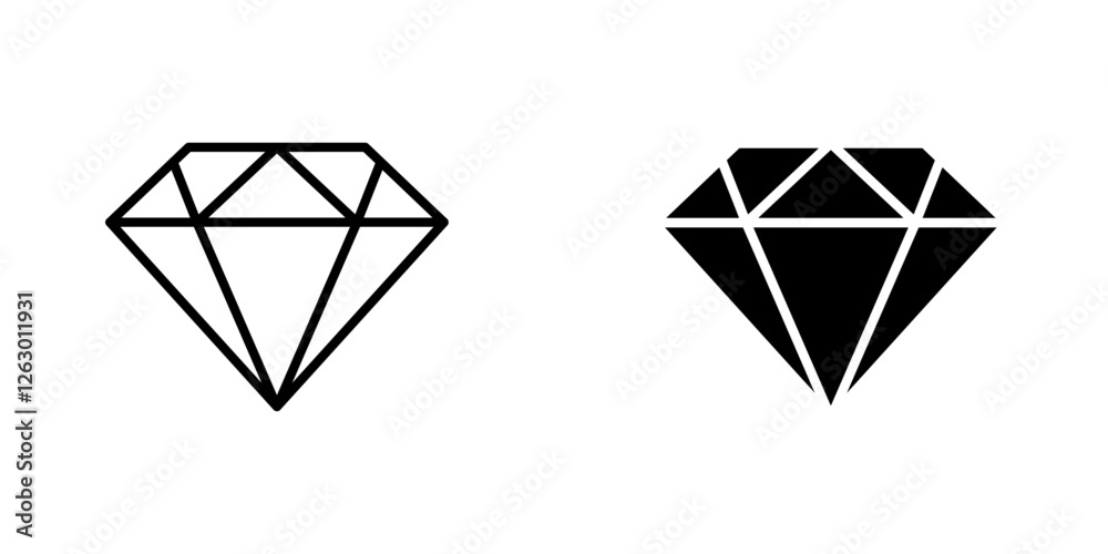 Diamond vectors icons set in filled and strokes on white background Diamond vectors icons set in filled and strokes on white background