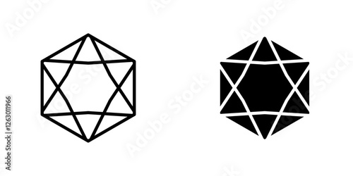 Dice d20 vectors icons set in filled and strokes on white background