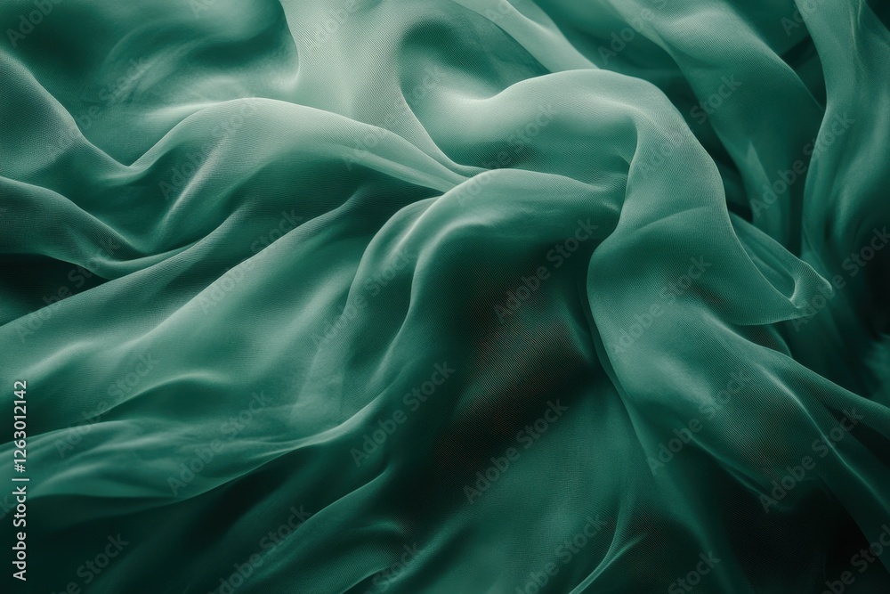 Obraz premium Teal Green Chiffon Fabric Abstract Background, Flowing Sheer Texture