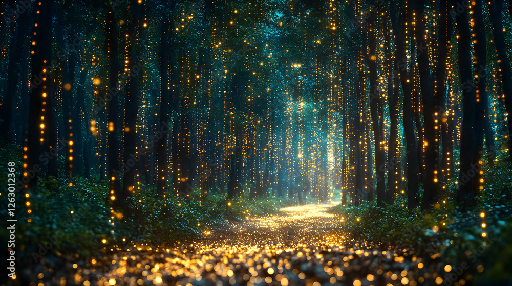 Magical Glowing Forest Path At Night Magical Glowing Forest Path At Night