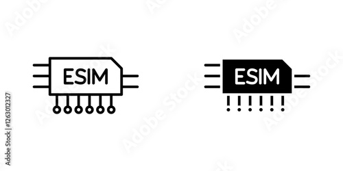 ESIM vectors icons set in filled and strokes on white background