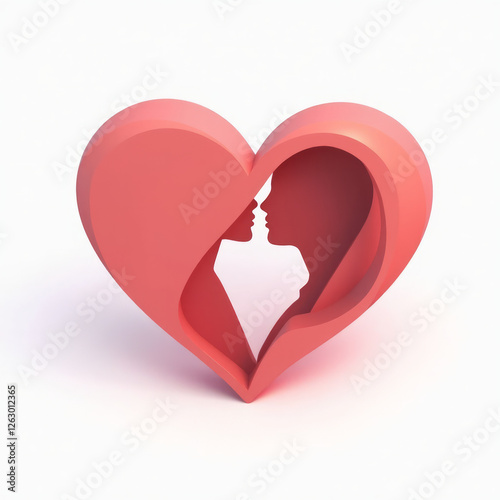Isometric Illustration of an Abstract Heart-Shaped Design Containing a Couple’s Silhouettes