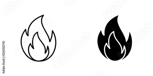 Flame vectors icons set in filled and strokes on white background
