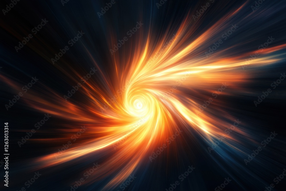 Obraz premium Abstract Energy Burst Swirling Golden Light Rays on Dark Background