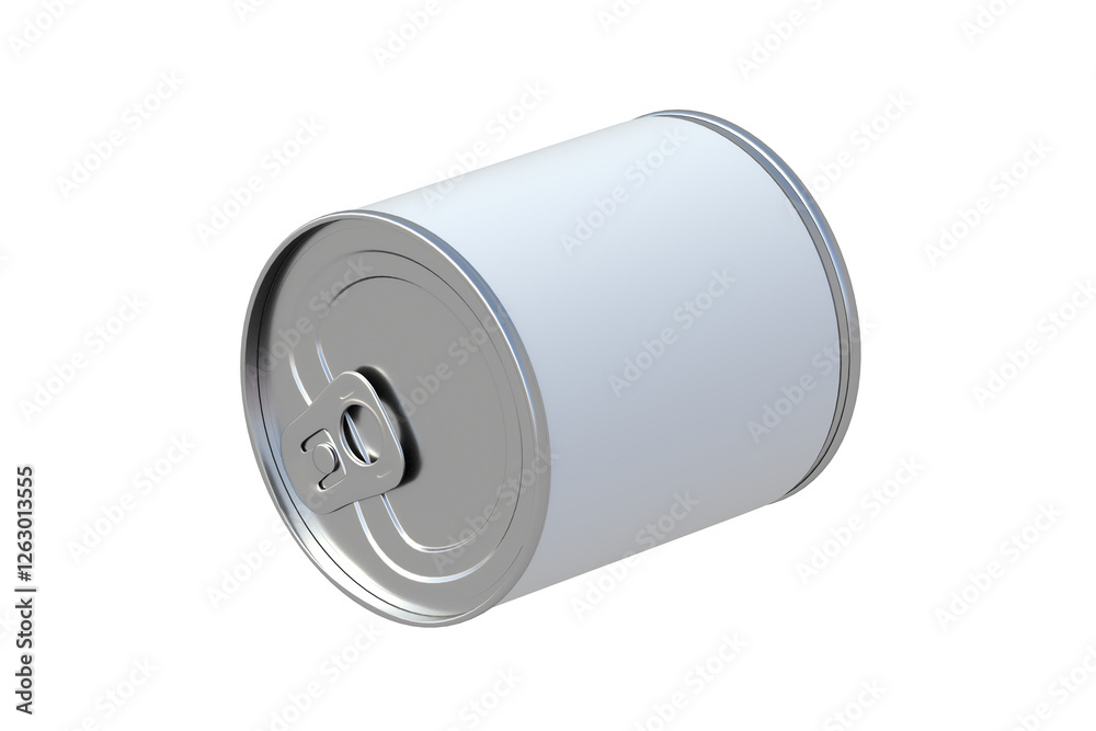 Single tin with canned food isolated on white background. Cat, dog nutrition. Preserved vegetables. Reserve of provisions. Touristic meal. 3d render Single tin with canned food isolated on white background. Cat, dog nutrition. Preserved vegetables. Reserve of provisions. Touristic meal. 3d render