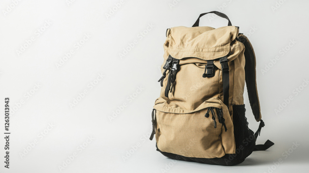 Naklejka premium Stylish urban travel backpack in neutral tones ideal for daily commuting or short trips