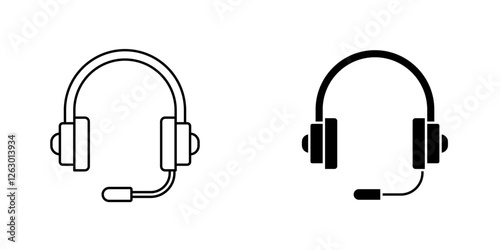 Headset vectors icons set in filled and strokes on white background