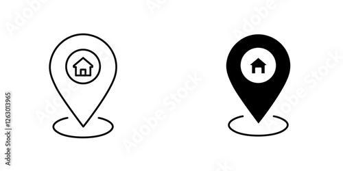 Home location vectors icons set in filled and strokes on white background