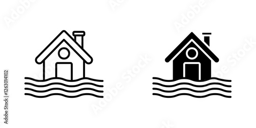 House flood vectors icons set in filled and strokes on white background