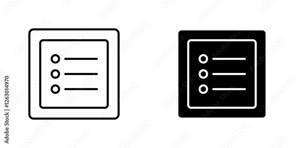Menu vectors icons set in filled and strokes on white background Menu vectors icons set in filled and strokes on white background