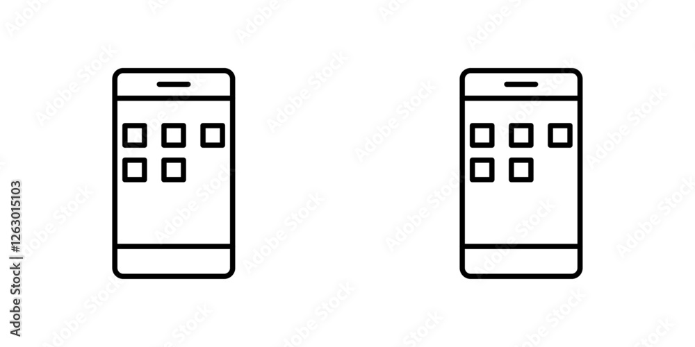 Mobile notch vectors icons set in filled and strokes on white background Mobile notch vectors icons set in filled and strokes on white background