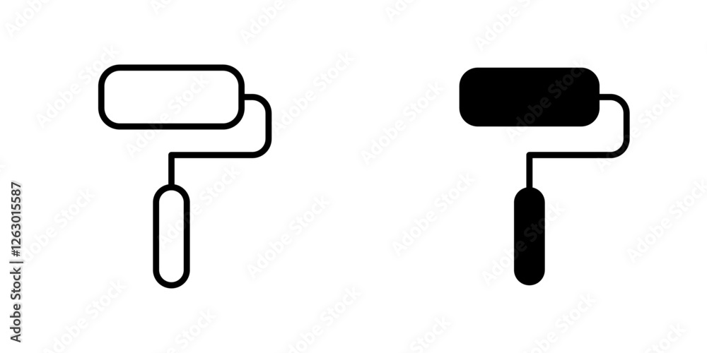 Paint roller vectors icons set in filled and strokes on white background