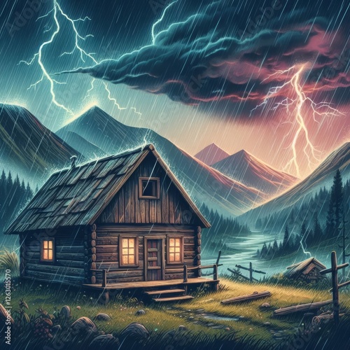 A lonely house in the mountains.