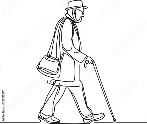 Aged Man Carrying Bag – Single Line Art Vector Design