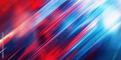 A vibrant tapestry of red, blue, and white swirls in an abstract dance, with slight blurring for dynamic movement and energetic flow photo