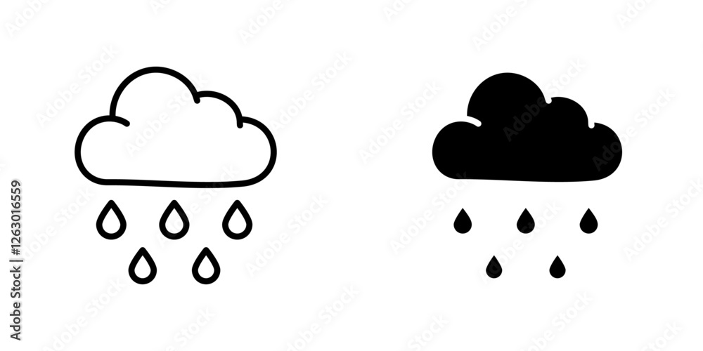 Rain vectors icons set in filled and strokes on white background Rain vectors icons set in filled and strokes on white background
