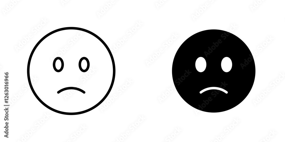 Sad vectors icons set in filled and strokes on white background