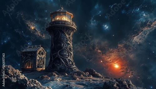 Strange lighthouse in a fantasy world.