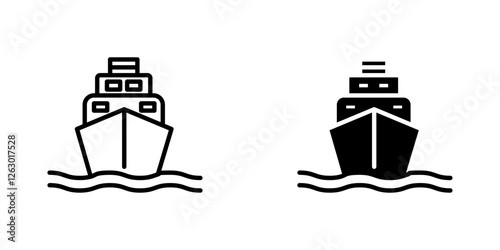Ship vectors icons set in filled and strokes on white background