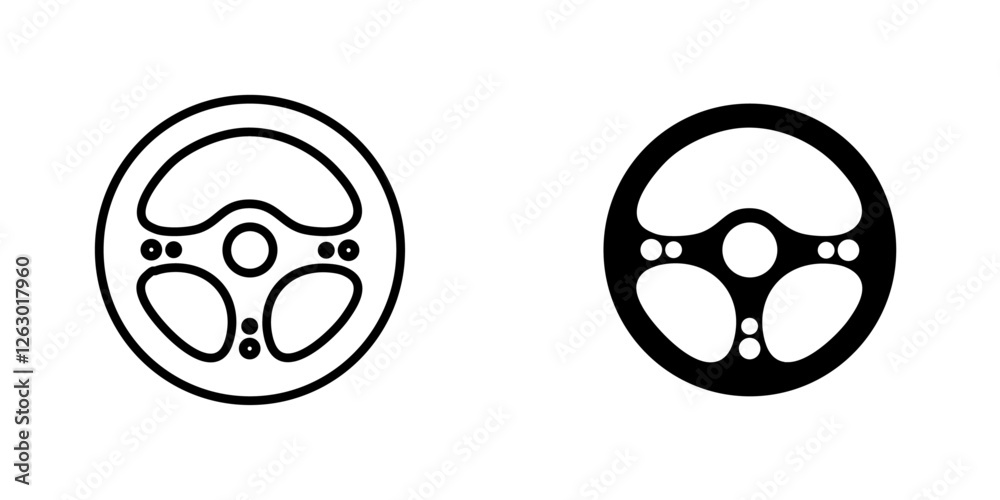 Steering wheel vectors icons set in filled and strokes on white background Steering wheel vectors icons set in filled and strokes on white background