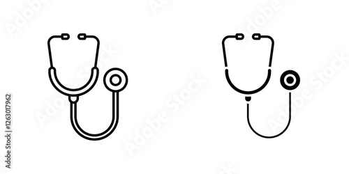 Stethoscope vectors icons set in filled and strokes on white background