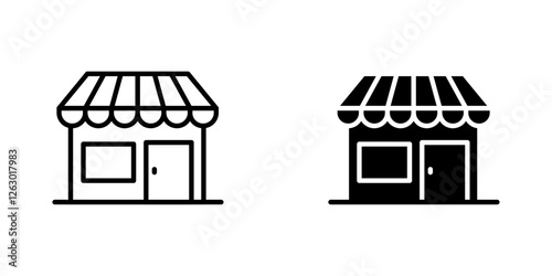 Store vectors icons set in filled and strokes on white background