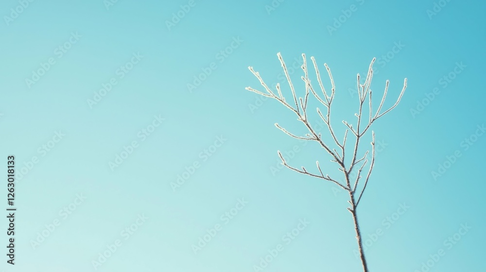 Fototapeta premium Minimalist Bare Tree Branch Against Clear Light Blue Sky Background