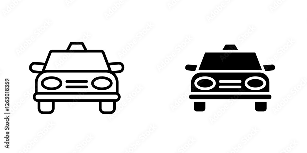 Taxi vectors icons set in filled and strokes on white background Taxi vectors icons set in filled and strokes on white background