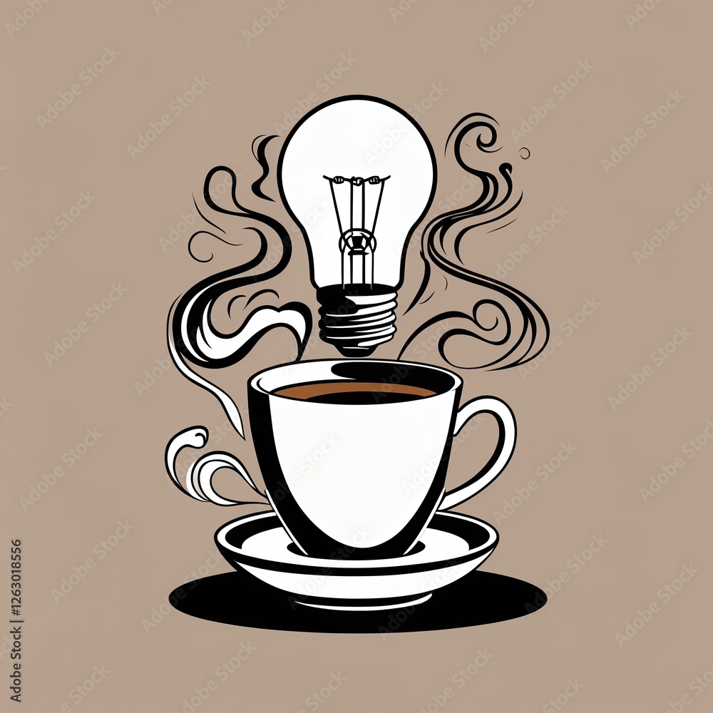 A creative illustration of a light bulb emitting steam over a coffee cup, symbolizing ideas and inspiration A creative illustration of a light bulb emitting steam over a coffee cup, symbolizing ideas and inspiration