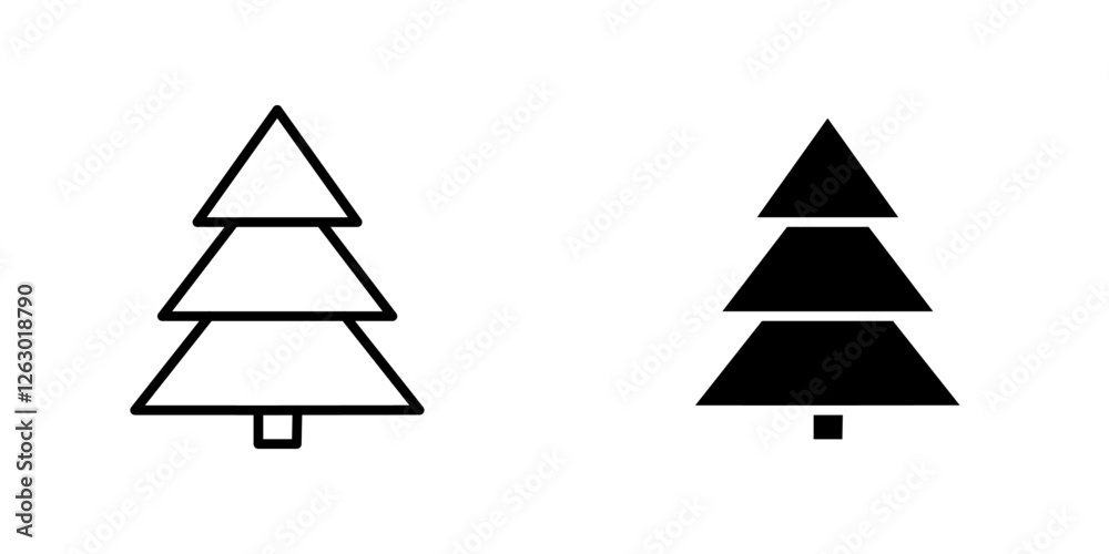 Tree christmas vectors icons set in filled and strokes on white background Tree christmas vectors icons set in filled and strokes on white background