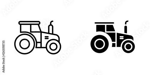 Tractor vectors icons set in filled and strokes on white background