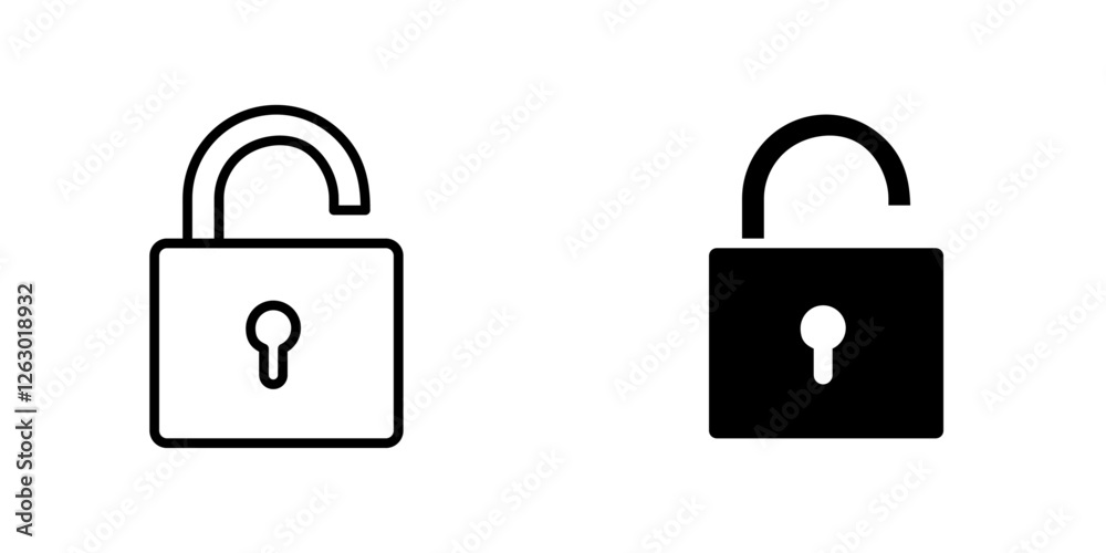 Unlock vectors icons set in filled and strokes on white background Unlock vectors icons set in filled and strokes on white background