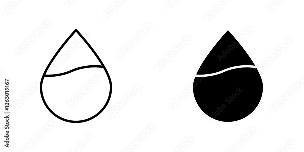 Water drop vectors icons set in filled and strokes on white background Water drop vectors icons set in filled and strokes on white background