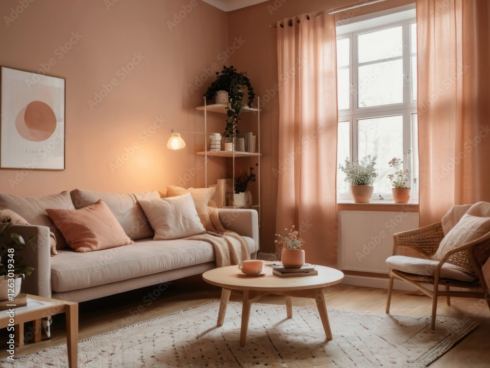 Obraz premium Cozy Living Room With Neutral Tones And Plants