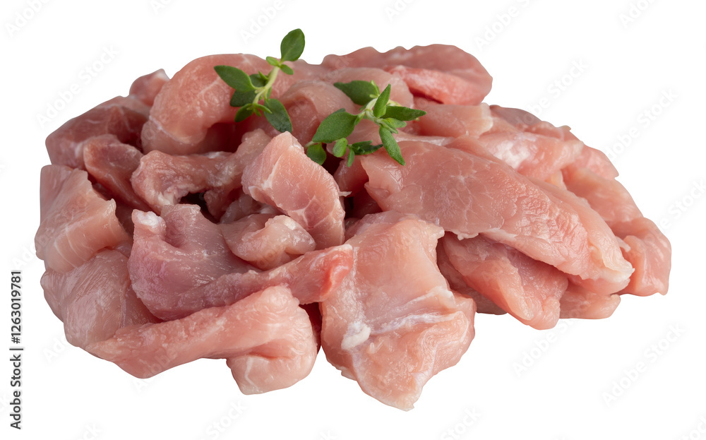 Fresh meat cut into small pieces cut out isolated transparent background Fresh meat cut into small pieces cut out isolated transparent background