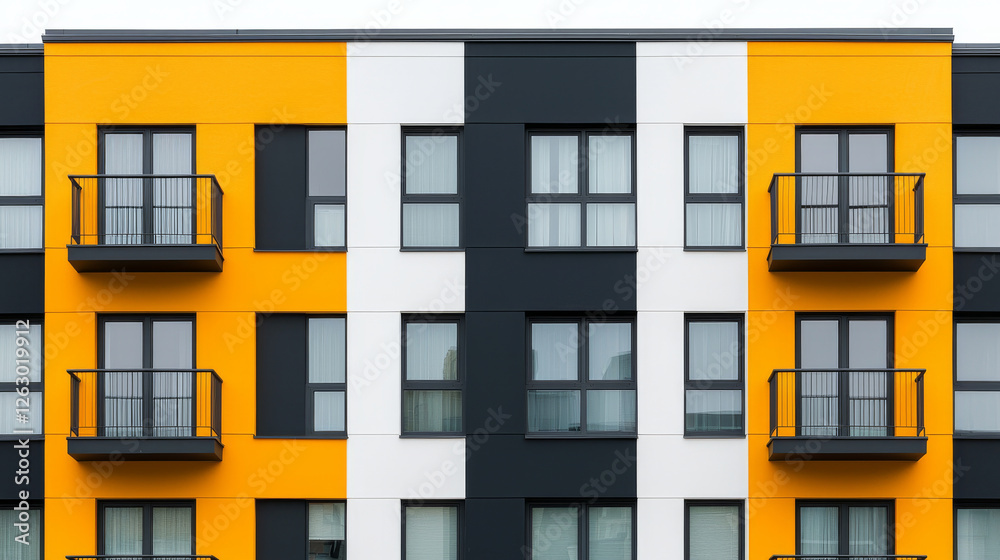 Fototapeta premium Modern apartment building with colorful facade and balconies