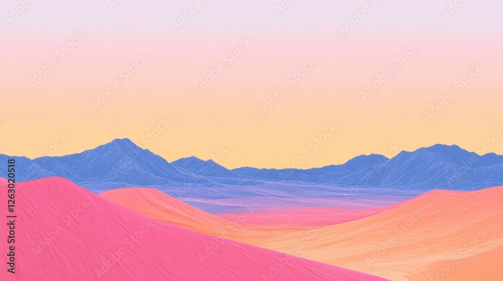 Surreal Pastel Landscape Abstract Mountain Range with Pink and Orange Sand Dunes Under a Dreamy Sky Surreal Pastel Landscape Abstract Mountain Range with Pink and Orange Sand Dunes Under a Dreamy Sky