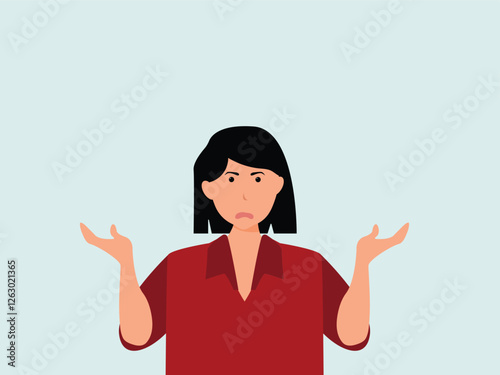 Confused young woman shrugging shoulders and spreading his hands. Concept for confusion, problems,  blaming someone and playing the innocent. vector and illustration.