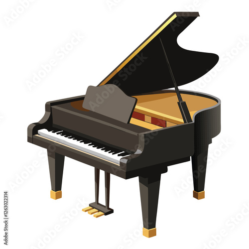 Open-wing baby grand piano isolated on white background