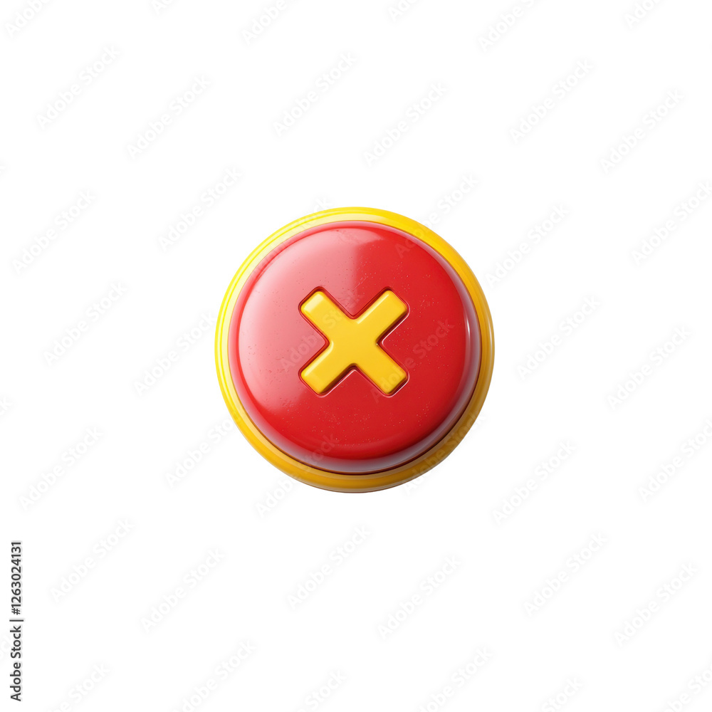 Obraz premium Red button with yellow cross symbol on a black background, representing cancel or close action in digital interface design