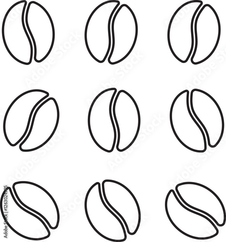 Coffee bean icon isolated on white background. Line bean icon. Morning coffee vector. Black line grain icon design. Coffee sign or symbol line design.
