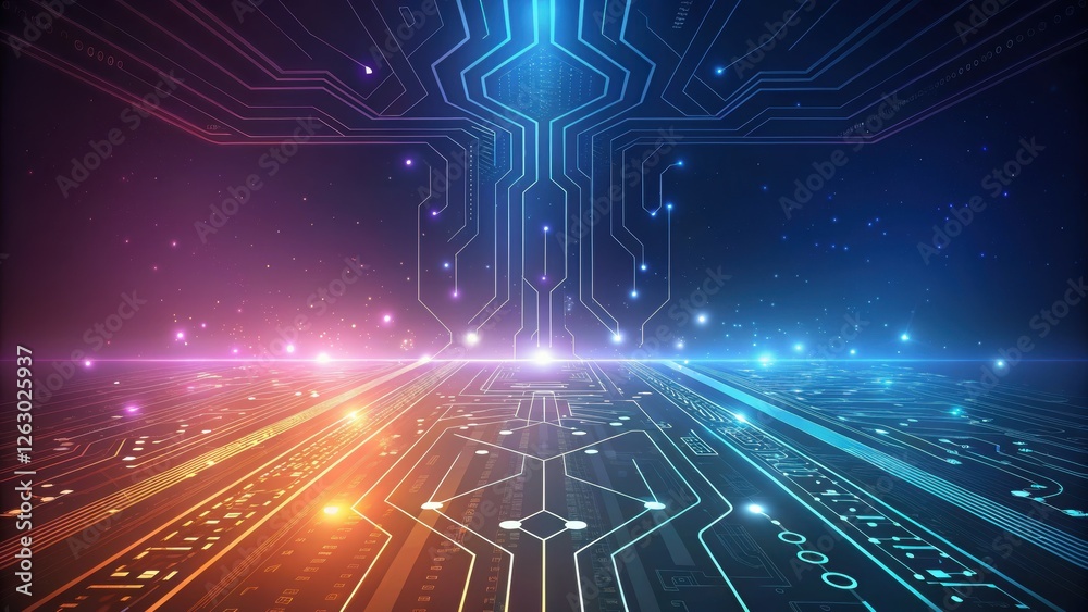 Obraz premium Futuristic technology background with glowing lines and dynamic light effects. Perfect for digital innovation, data visualization, and high-tech concepts