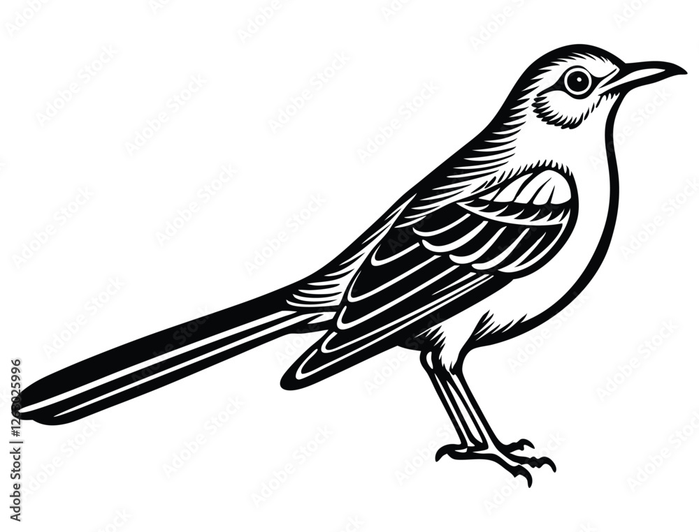 Naklejka premium Clip art Northern mockingbird silhouette white background