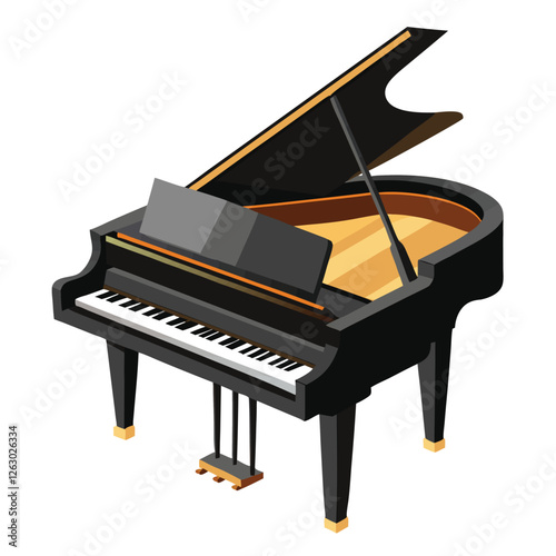 Open-wing baby grand piano isolated on white background