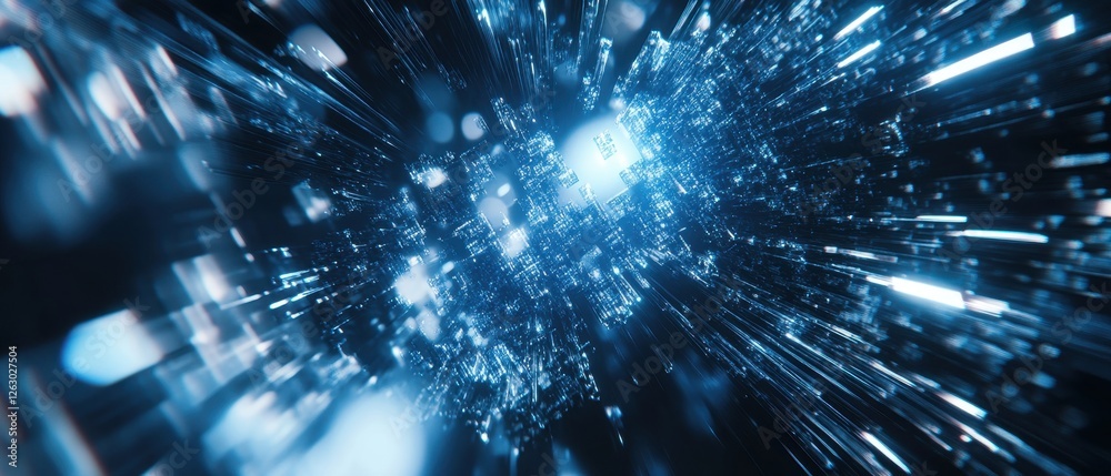 Fototapeta premium Abstract Blue Futuristic Technology Tunnel Digital Data Stream Visualization