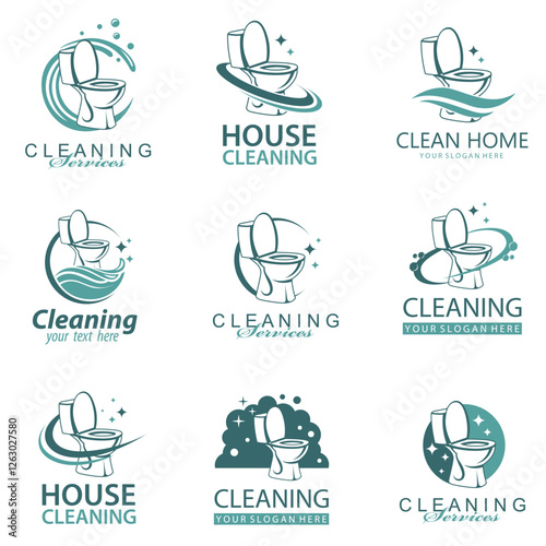 collection of cleaning service design with toilet bowl isolated on white background