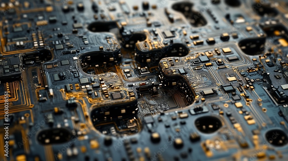 Golden Microchip Background. Advanced Technology Design. Golden Microchip Background. Advanced Technology Design.
